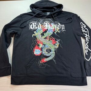 Ed Hardy by Christian Audigier Hoodie Men's XL Black Dragon Y2K Streetwear